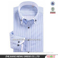 Exclusive style Yarn dyed Blue Stripes 100% Natural Cotton men's dress shirt with Double Collar&Cuff